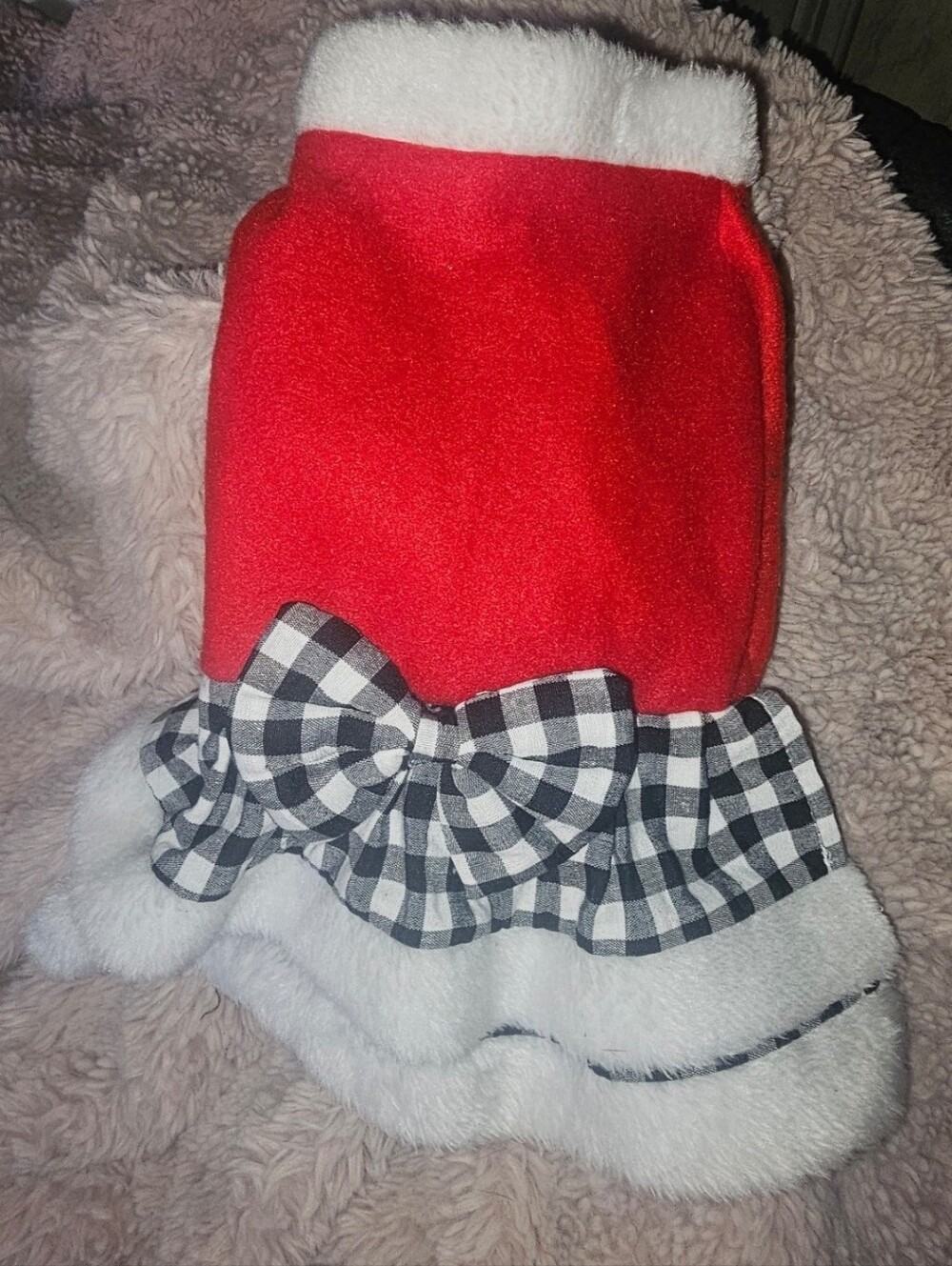 Source Unknown Red and White Dog Dress with Black Plaid Bow